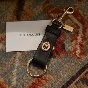 Coach Black Leather Keychain with Gold Hardware